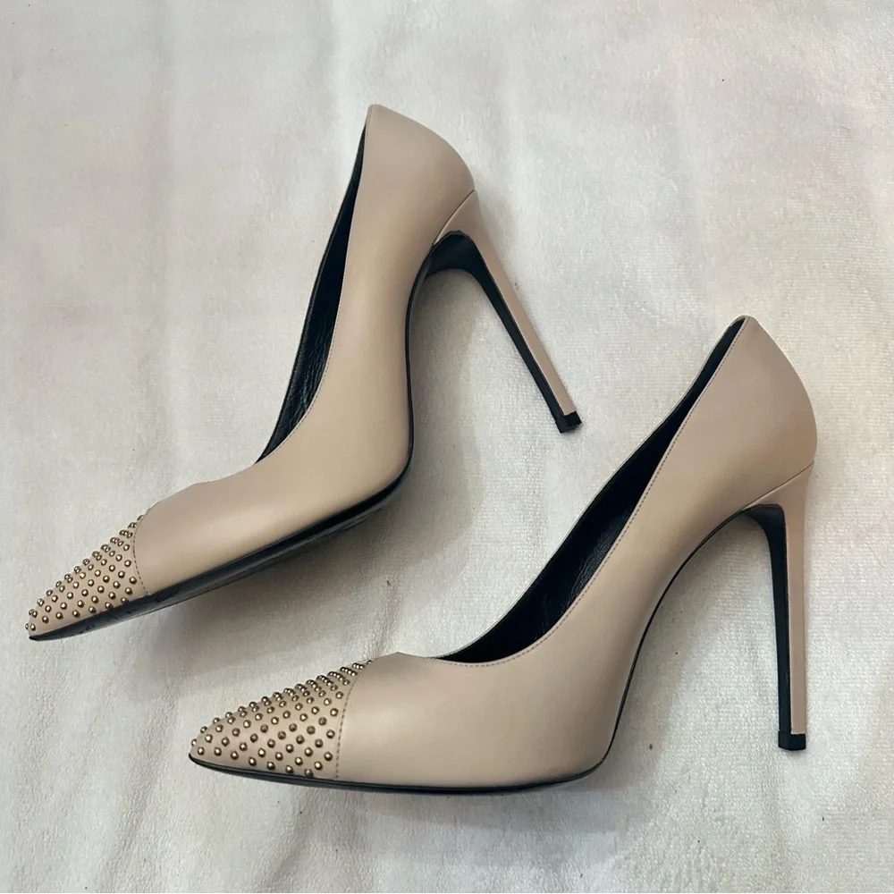 Saint Laurent Paris Beige Studded Cap Toe Pumps Size ysl 39EU - Picture 10 of 11